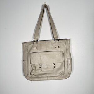 Danier Pebbled Leather Tote Bag Versatile Off White Light Grey